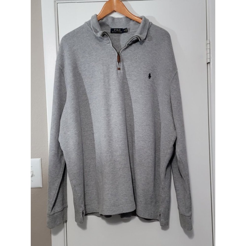 Polo by Ralph Lauren Sweater Mens Sz XXL 2XL Gray Quarter Zip‎ Long Sleeve